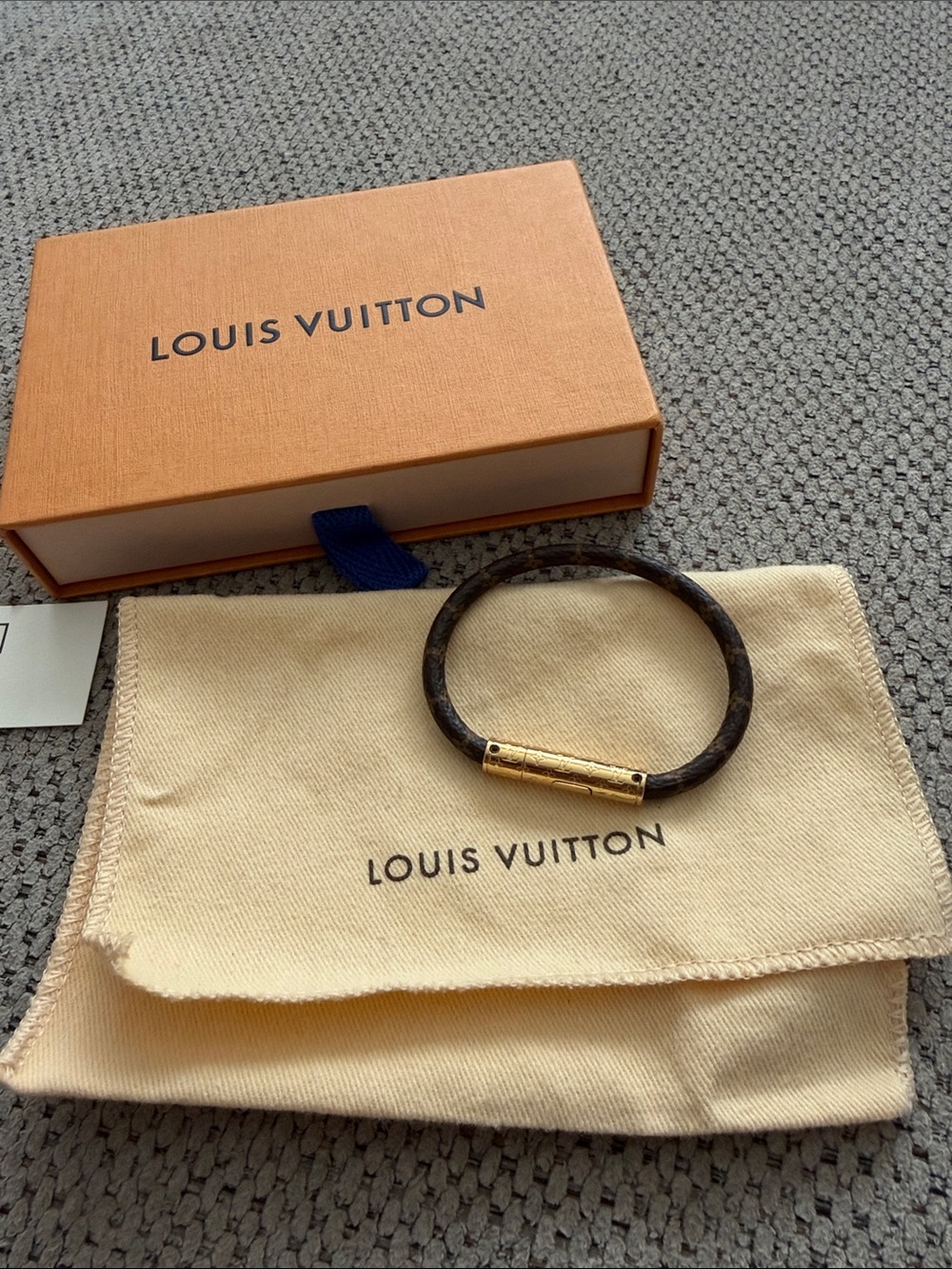 Louis Vuitton Brown Monogram Leather Bangle with Gold-Tone Clasp